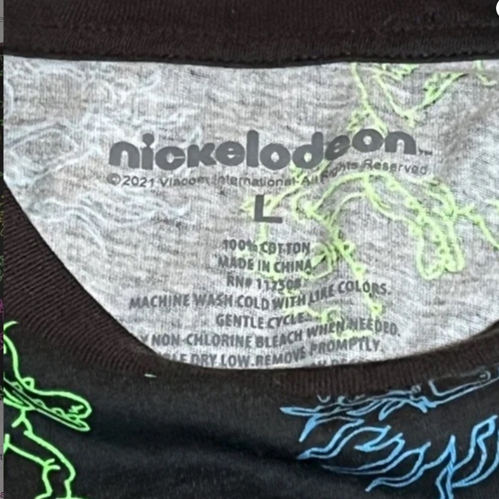 Rugrats Shirt Mens Large Black Neon‎ All Over Print Nickelodeon Cartoon Tee - Picture 6 of 11